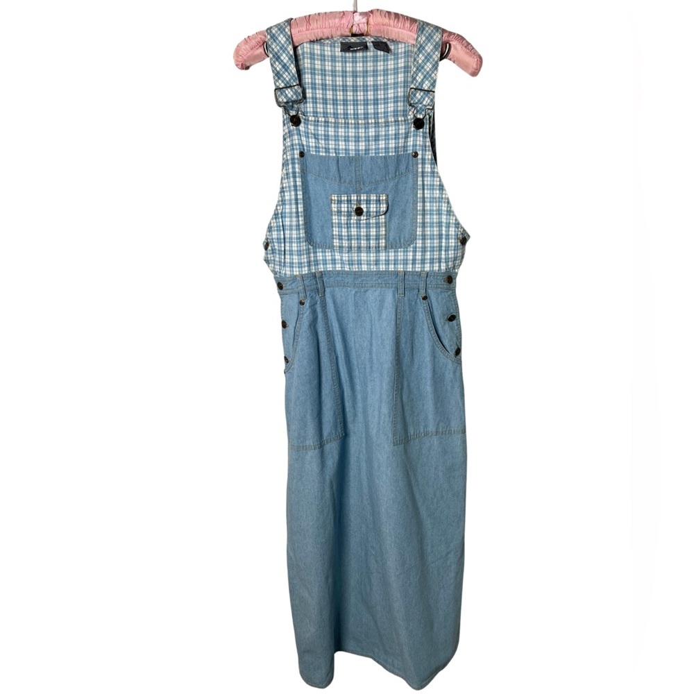 Vintage Lizwear Denim Overalls Dress Plaid Women's Size 6